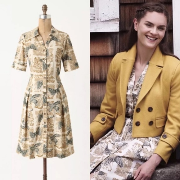 Anthropologie Dresses & Skirts - <Anthropologie> Alary Shirt Dress Bird Print 09